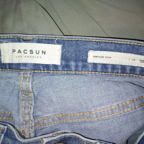 PacSun Jeans Women's Sz 24 Vintage Icon Raw Hem Blue Mid Rise Pants Ripp… - Picture 2 of 10